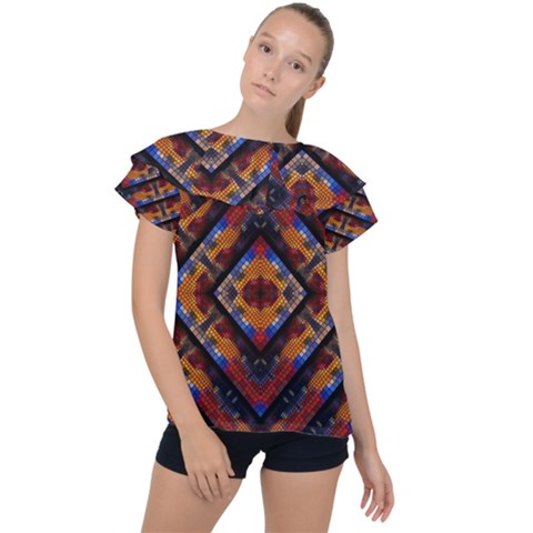 Kaleidoscope Art Pattern Ornament Ruffle Collar Chiffon Blouse by Celenk