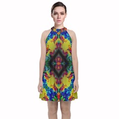 Kaleidoscope Art Pattern Ornament Velvet Halter Neckline Dress  by Celenk