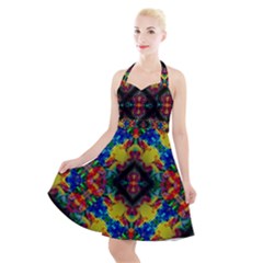 Kaleidoscope Art Pattern Ornament Halter Party Swing Dress 