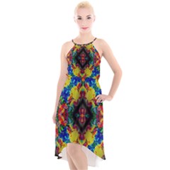 Kaleidoscope Art Pattern Ornament High-low Halter Chiffon Dress 