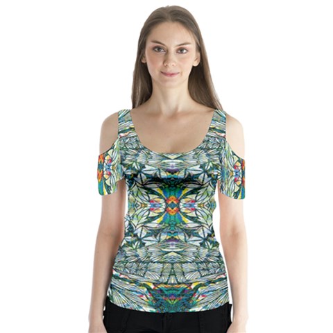 Pattern Design Pattern Geometry Butterfly Sleeve Cutout Tee  by Celenk