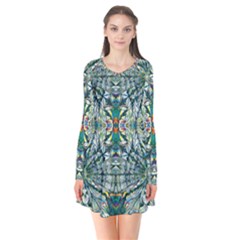 Pattern Design Pattern Geometry Long Sleeve V-neck Flare Dress by Celenk