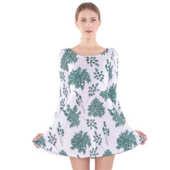 Flower Pattern Pattern Design Long Sleeve Velvet Skater Dress