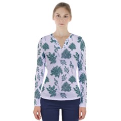 Flower Pattern Pattern Design V-neck Long Sleeve Top by Celenk