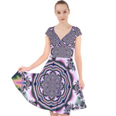 Pattern Abstract Background Art Cap Sleeve Front Wrap Midi Dress