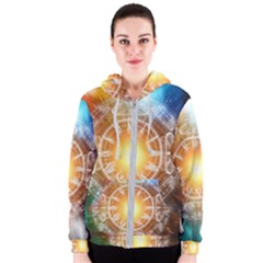 Universe Galaxy Sun Clock Time Women s Zipper Hoodie by Celenk