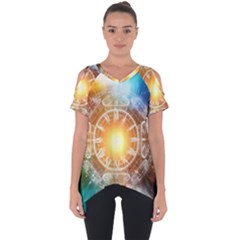 Universe Galaxy Sun Clock Time Cut Out Side Drop Tee by Celenk