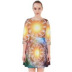 Universe Galaxy Sun Clock Time Smock Dress by Celenk