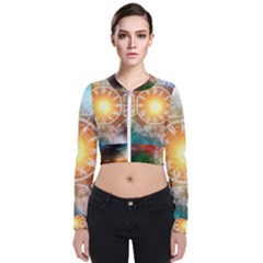 Universe Galaxy Sun Clock Time Zip Up Bomber Jacket by Celenk