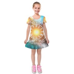 Universe Galaxy Sun Clock Time Kids  Short Sleeve Velvet Dress