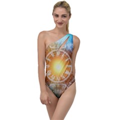 Universe Galaxy Sun Clock Time To One Side Swimsuit by Celenk