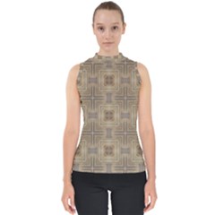 Abstract Wood Design Floor Texture Mock Neck Shell Top by Celenk