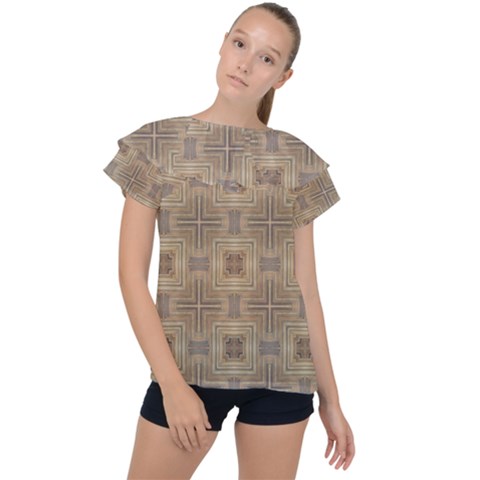 Abstract Wood Design Floor Texture Ruffle Collar Chiffon Blouse by Celenk