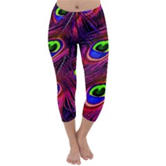 Peacock Feathers Color Plumage Capri Winter Leggings  by Celenk