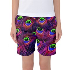 Peacock Feathers Color Plumage Women s Basketball Shorts by Celenk