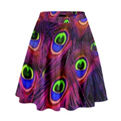 Peacock Feathers Color Plumage High Waist Skirt by Celenk