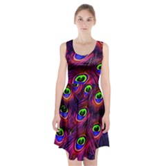 Peacock Feathers Color Plumage Racerback Midi Dress by Celenk