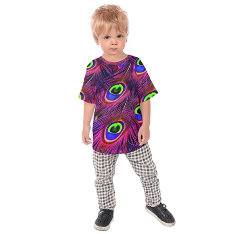 Peacock Feathers Color Plumage Kids Raglan Tee by Celenk