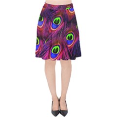 Peacock Feathers Color Plumage Velvet High Waist Skirt by Celenk