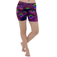 Peacock Feathers Color Plumage Lightweight Velour Yoga Shorts by Celenk