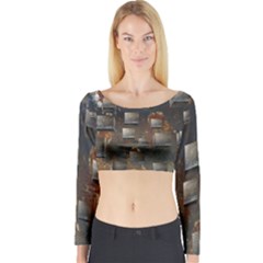 Background Metal Pattern Texture Long Sleeve Crop Top by Celenk