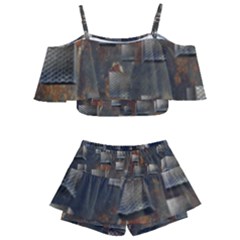 Background Metal Pattern Texture Kids  Off Shoulder Skirt Bikini