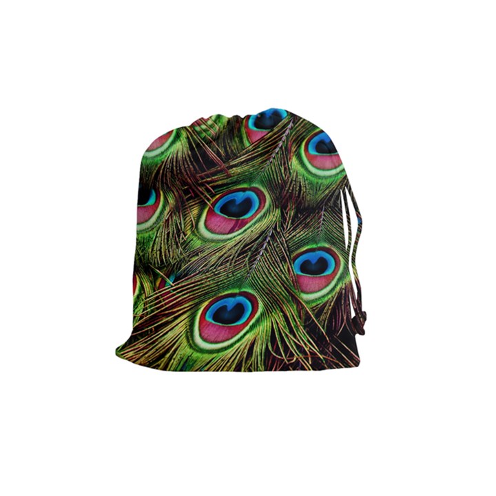 Peacock Feathers Color Plumage Drawstring Pouch (Medium)