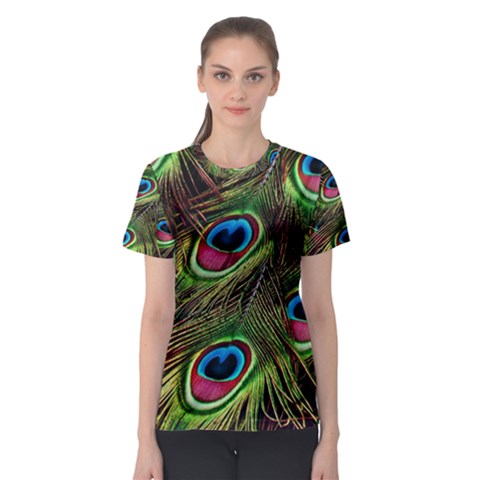 Peacock Feathers Color Plumage Women s Sport Mesh Tee by Celenk