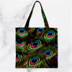 Peacock Feathers Color Plumage Zipper Grocery Tote Bag by Celenk