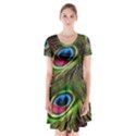 Peacock Feathers Color Plumage Short Sleeve V-neck Flare Dress View1