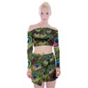 Peacock Feathers Color Plumage Off Shoulder Top with Mini Skirt Set View1