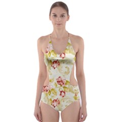 Background Pattern Flower Spring Cut-out One Piece Swimsuit by Celenk