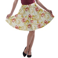 Background Pattern Flower Spring A-line Skater Skirt by Celenk