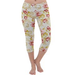 Background Pattern Flower Spring Capri Yoga Leggings by Celenk