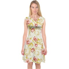 Background Pattern Flower Spring Capsleeve Midi Dress by Celenk