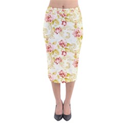 Background Pattern Flower Spring Velvet Midi Pencil Skirt by Celenk