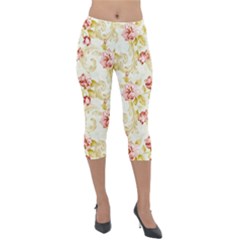 Background Pattern Flower Spring Lightweight Velour Capri Leggings  by Celenk