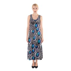 Peacock Pattern Close Up Plumage Sleeveless Maxi Dress