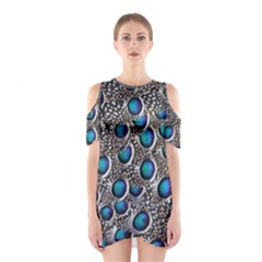 Peacock Pattern Close Up Plumage Shoulder Cutout One Piece Dress