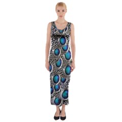 Peacock Pattern Close Up Plumage Fitted Maxi Dress