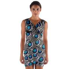 Peacock Pattern Close Up Plumage Wrap Front Bodycon Dress