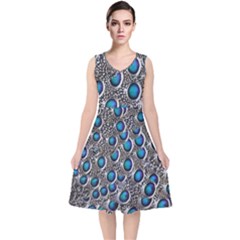 Peacock Pattern Close Up Plumage V-neck Midi Sleeveless Dress 