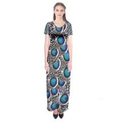 Peacock Pattern Close Up Plumage Short Sleeve Maxi Dress