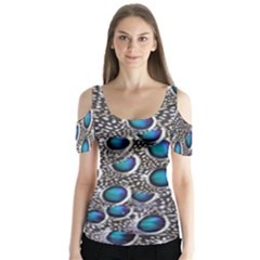 Peacock Pattern Close Up Plumage Butterfly Sleeve Cutout Tee 