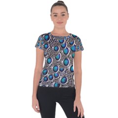 Peacock Pattern Close Up Plumage Short Sleeve Sports Top 