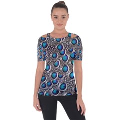 Peacock Pattern Close Up Plumage Shoulder Cut Out Short Sleeve Top