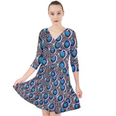 Peacock Pattern Close Up Plumage Quarter Sleeve Front Wrap Dress