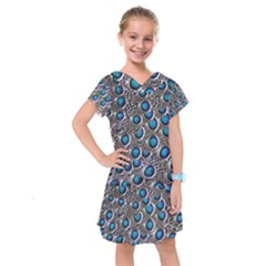 Peacock Pattern Close Up Plumage Kids  Drop Waist Dress