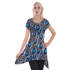 Peacock Pattern Close Up Plumage Short Sleeve Side Drop Tunic by Celenk