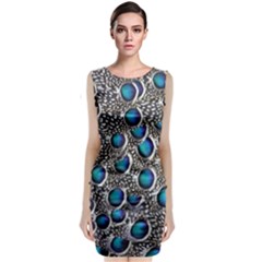 Peacock Pattern Close Up Plumage Sleeveless Velvet Midi Dress